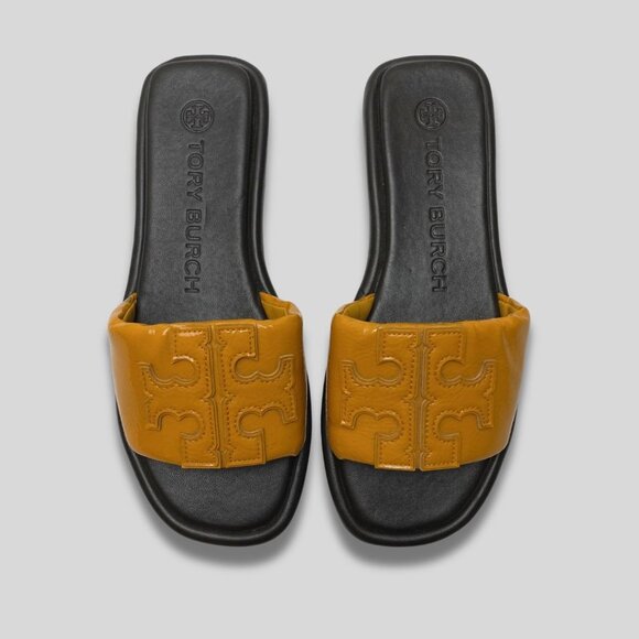 Tory Burch Shoes - Tory Burch Leather Slide Sandals Mustard Yellow Size 5.5